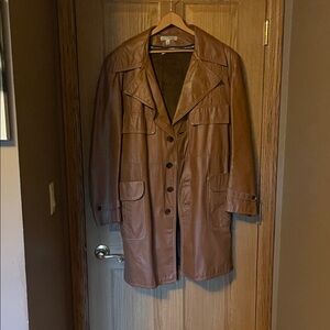 Men's Tan Leather Trench Coat